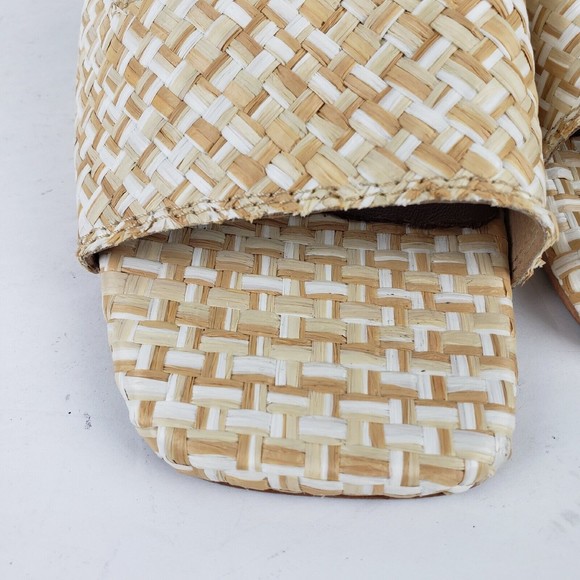 Jeffrey Campbell Melange-3 White Tan Raffia Squared Toe Woven Slip On Sandal 9 - Picture 9 of 16